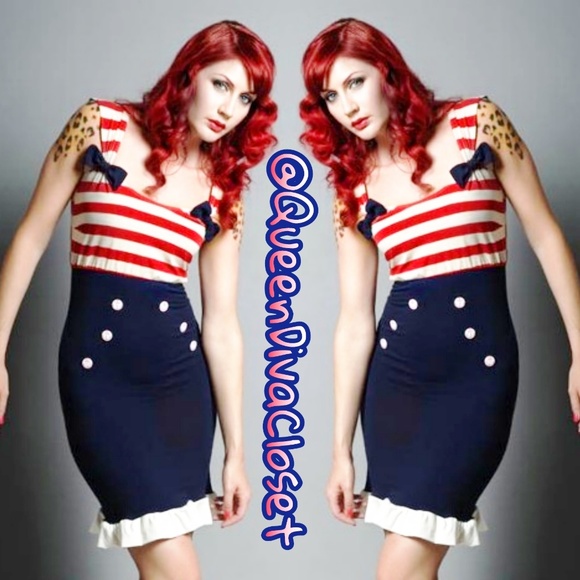 Sailor ruffle striped vintage retro pinup dress - Picture 4 of 7